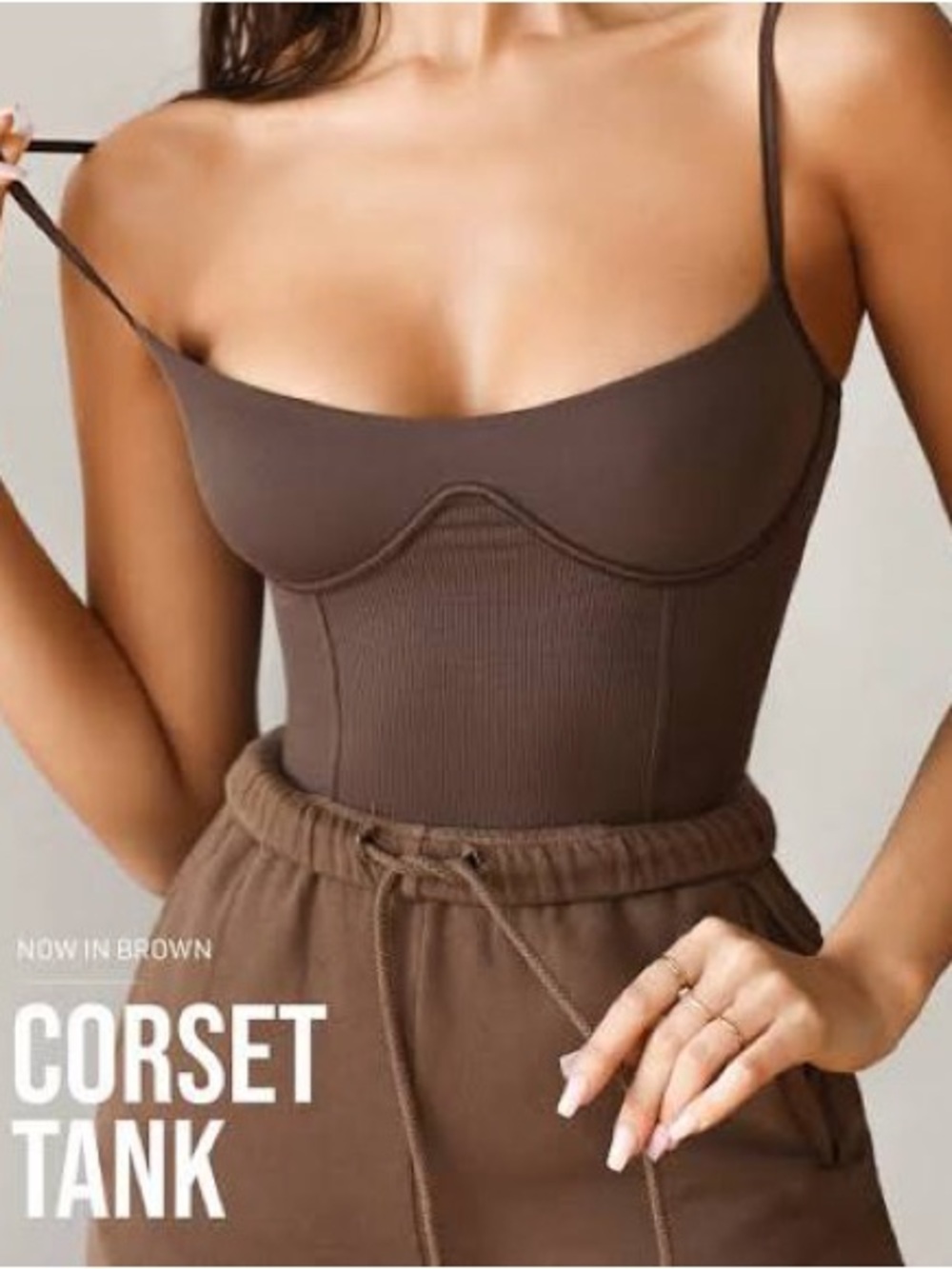 Joah Brown Corset Tank Brown Ribbed Cami Size S/M